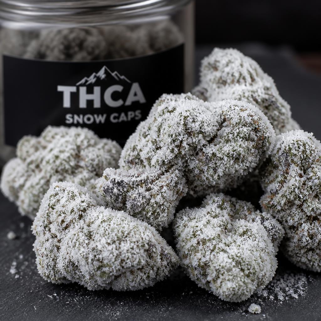 THCA Sno Caps — Whole buds fully capped in THCA crystal