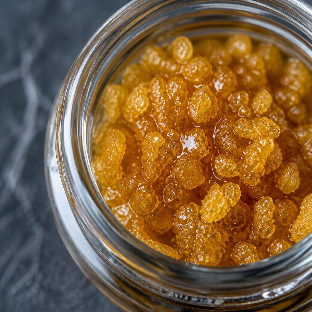 THCA Sugar Wax — Granular sugar crystals in terp sauce