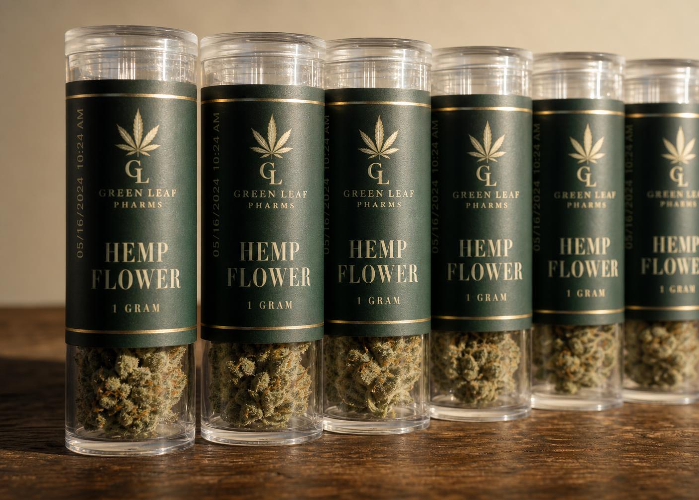 1g pop tubes — Green Leaf Pharms packaging
